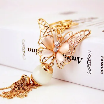 

Korean Fashion Cute Butterfly Tassel Keychain Bag Hanging Creative Diamond Crystal Keychain Keyring Bag Decor For Birthday Gifts
