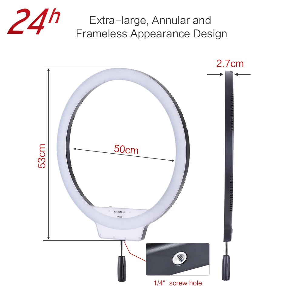 YongNuo YN308 селфи кольцо со светодиодной подсветкой двухцветный 3200 K~ 5500 K светодиодный видео свет беспроводной пульт дистанционного управления CRI95 с ручкой