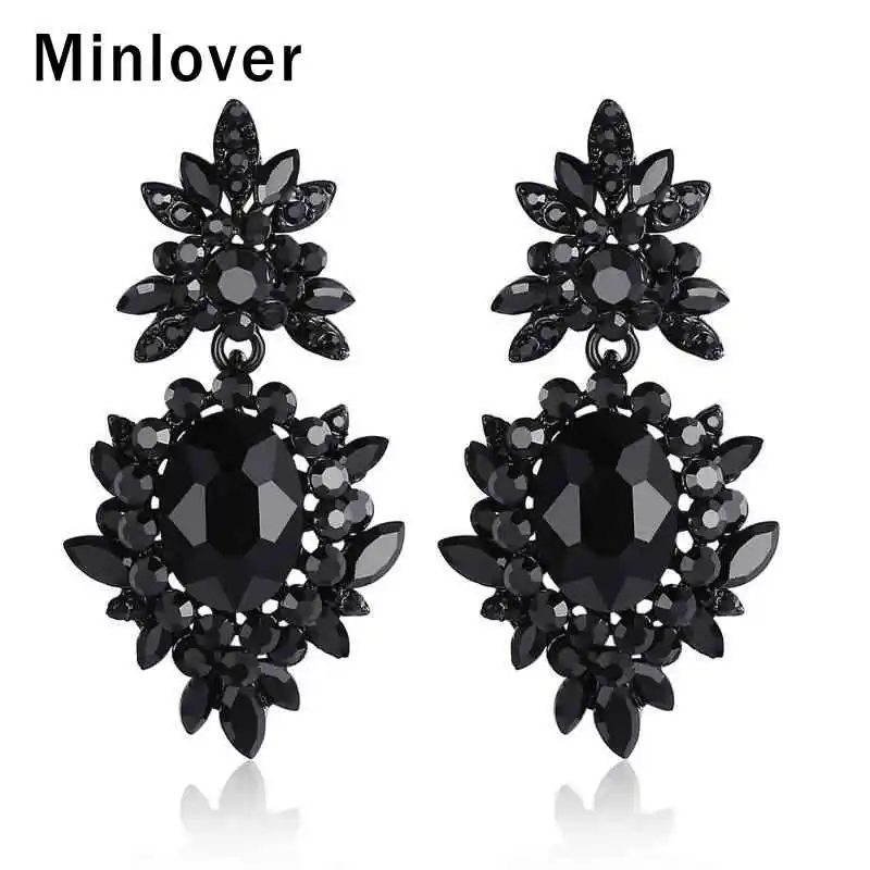 Висячие серьги Minlover с черными кристаллами для женщин Эффектные цветком стразы