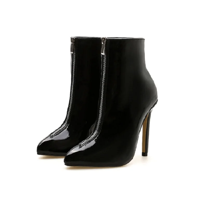 

2018 autumn new Martin boots fashion patent leather front zipper fine with foreign trade women's boots black ljj 0110