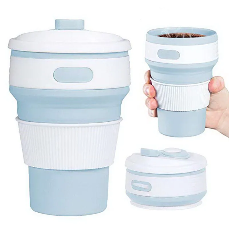 350ml collapsible coffee silicone cup with Lid folding water tea cup reusable travel Drinkware BPA free eco friendly make health