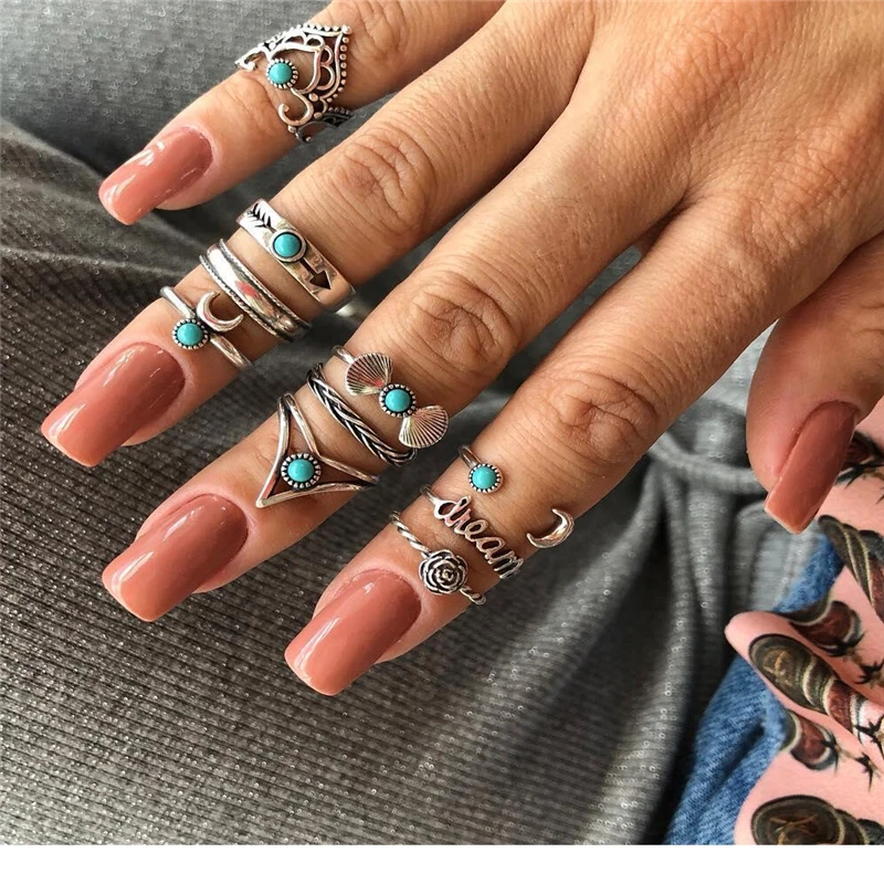 

10PCS Set Antique Gold Silver Moon Crown Crystal Ring Knuckle Wedding Ring Set Steampunk Anillos Anel Rings Jewelry