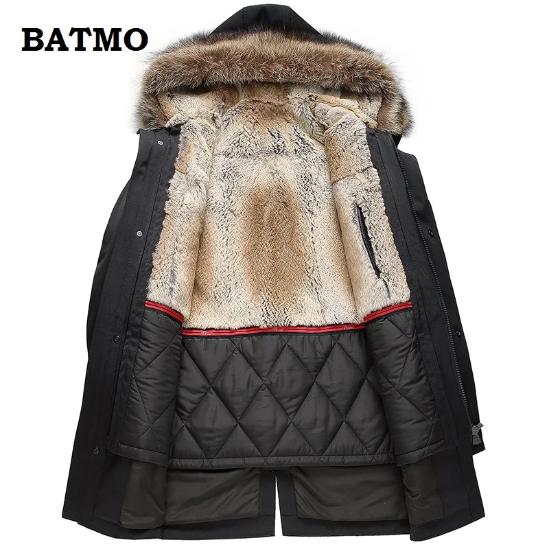 Batmo, Новое поступление, Зимняя Теплая мужская парка с капюшоном из натурального кроличьего меха, зимнее теплое пальто с воротником из меха енота для мужчин 1860