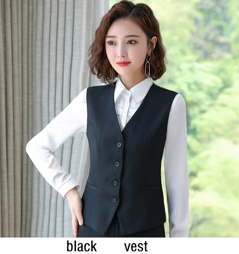 black vest Женские костюмы, тонкая весенне-осенняя однотонная куртка, брюки, комплект из 2 предметов, Деловые женские брючные костюмы, женские костюмы, 9503 - Цвет: black vest