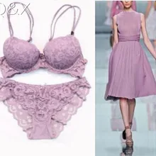 BS12 новые женские комплекты нижнего белья милые красивые цветы вышивка кружевной бюстгальтер сексуальный VS пуш-ап фиолетовый бюстгальтер+ трусики