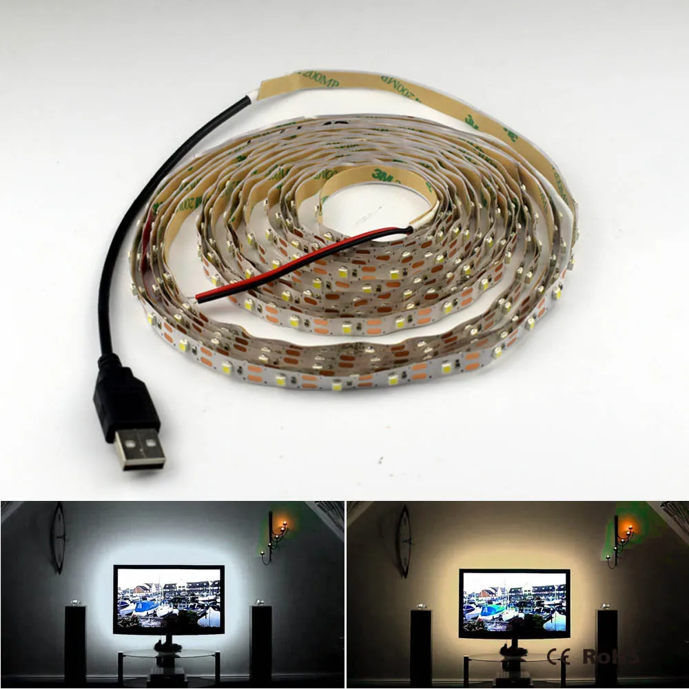 5V 50CM 1M 2M 3M 4M 5M USB Cable Power LED strip light lamp SMD 2835