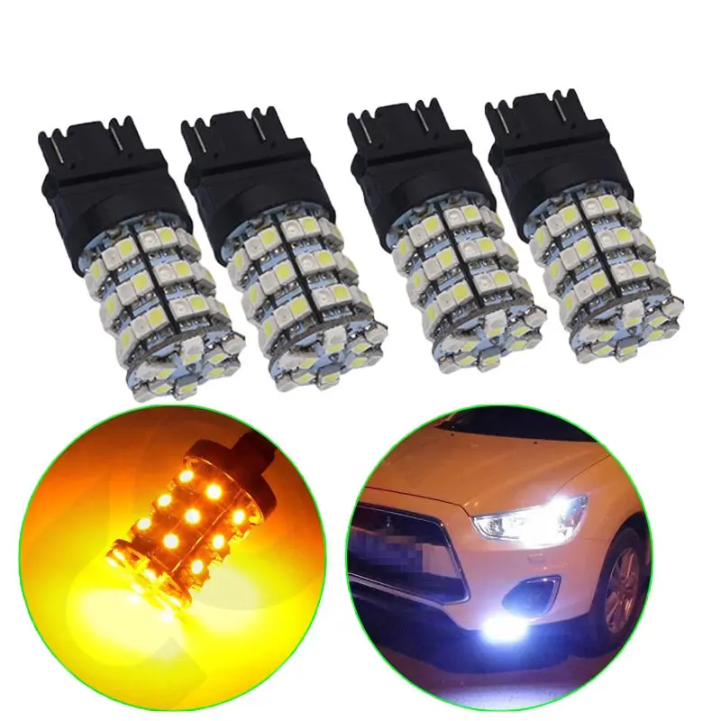 LaLeyenda 4X 3157 60SMD 3528 Dual Color Switchback Led Turn Signal Lights Stop Brake Car Parking Bulb Yellow and white Amber 12V TMP 