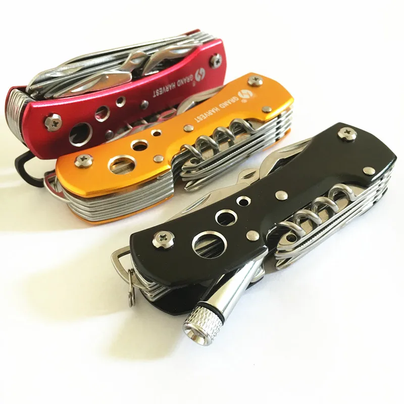 

Stainless 14 Functions Swiss Knife Multi Purpose Tool Outdoor Army Pocket Knife Rescue Survival Camping EDC 4 colors LED
