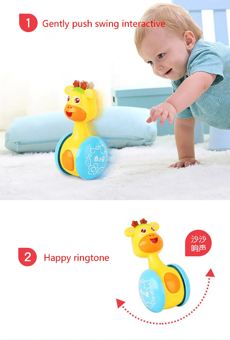 Baby Rattles Giraffe Tumbler Moveable Music Learning Education Toys Gifts Baby Bell Stroller Baby Toys Roly-Poly 0-12 Months (8)