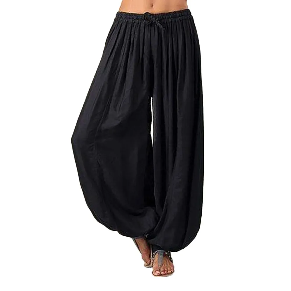 

Women Long Pants High Waist Vintage Harem Pants Elastic Waist Boho Beach Pant Plus Size Solid Color Casual Loose Harem Pant #606