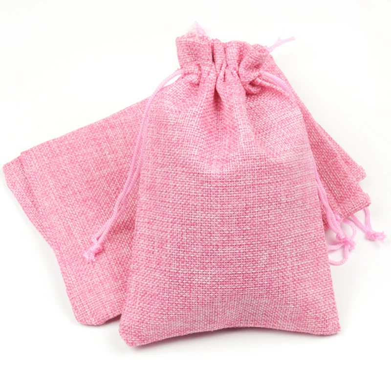 Pink 13x18cm Jute Drawstring Wedding Gift Bag 50PCS Drawstring Pouch