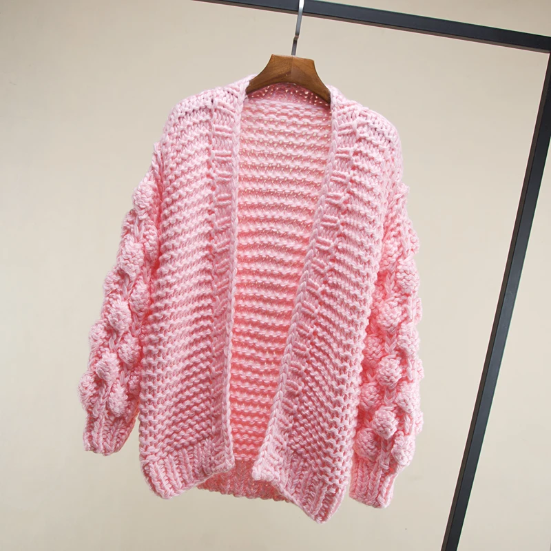 Femme Chandail blanc Cardigan Couleur Ouverte gris Manteaux Lanterne Vestes Tricoté Manches Tricots Solide camel Main rose Femmes Oshangchaopin rouge Noir Épais Maille qw6ggR