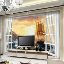 Mural personalizado de cualquier tamaño Mural 3d Mural para sala de estar barco al atardecer paisaje exterior de la ventana TV Mural de pared de fondo