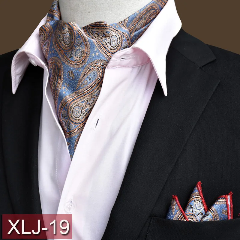 LJT01 20 Цвета Для мужчин эксклюзивная Цветочный Пейсли Шелковый Аскот широкий галстук соответствующие шуры карман квадратных костюм набор для Свадебная вечеринка - Цвет: 19