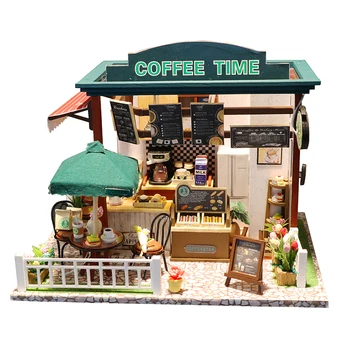 

Furniture Doll House Wooden Miniature DIY DollHouse Furniture Kit Assemble with Dust Cover Doll Home Toys For children Gift C006