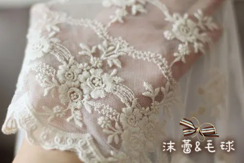 Винтажное кружево Scalloped хлопок вышитые ткань отделкой изысканный бежевый