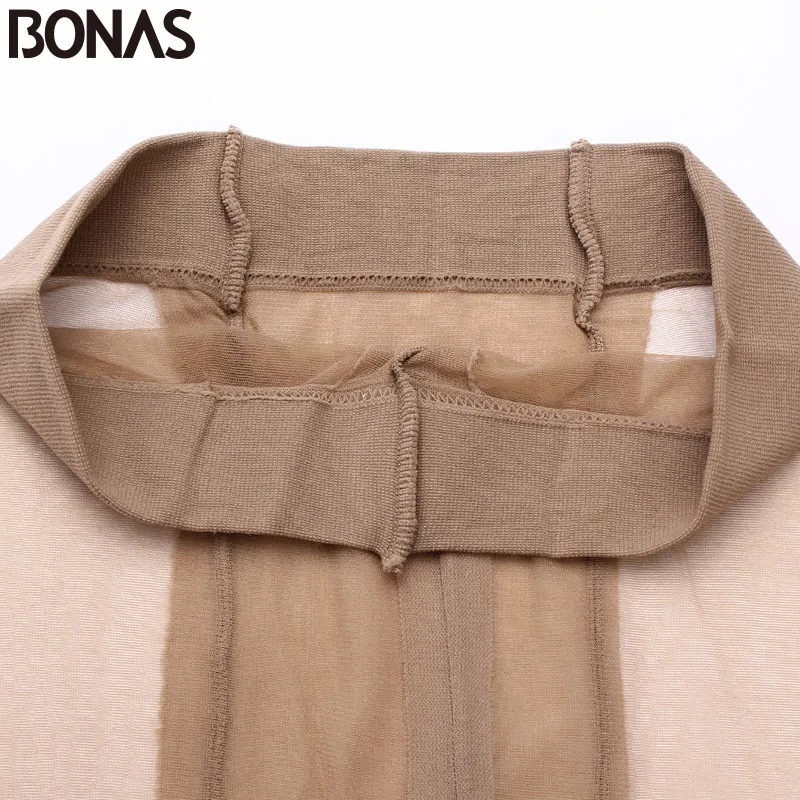Женские нейлоновые колготки BONAS черные Бесшовные тонкие однотонные большого