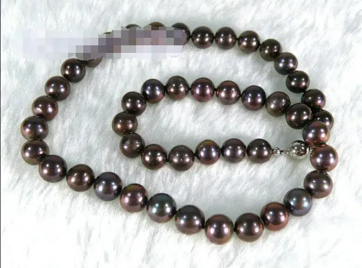 

Free Shipping >>>>> Elegant 8.5-9.5mm AAA+ round peacock black south ses pearl necklace 14k 17