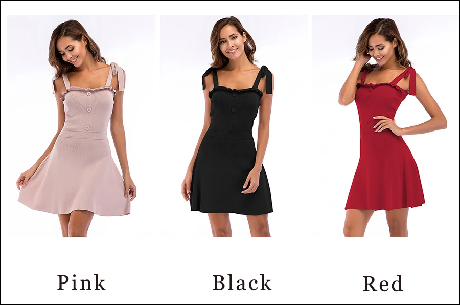 Gladiolus Spaghetti Strap Summer Dress Women Sleeveless Slash Neck Sexy Button Slim Knitted Dress Women 2019 Ladies Dresses Robe (25)