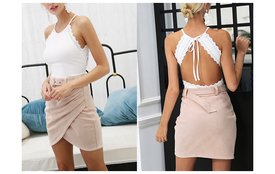 Том Hagen весна Высокая талия с поясом Юбка из замши женские Нерегулярные Bodycon Вечерние Эротичная миниюбка уличная Для женщин юбка