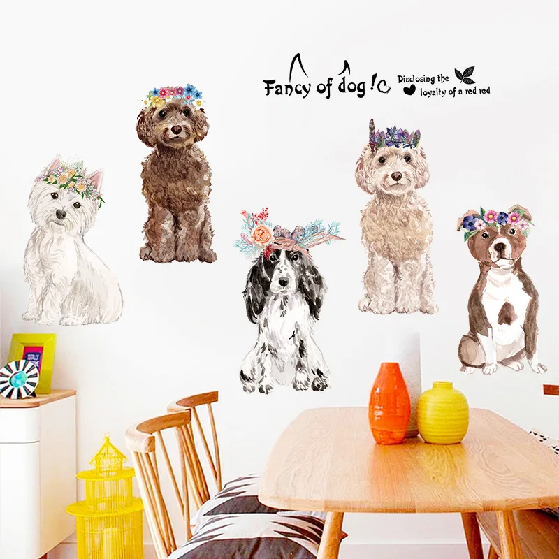 Cartoon Animal Dogs with a flower wreath Wall Stickers fancy of doggie kids room living room fashion home decor diy vinyl decals Cartoon Animal Dogs with a flower wreath Wall Stickers fancy of doggie kids room living room fashion home decor diy vinyl decals