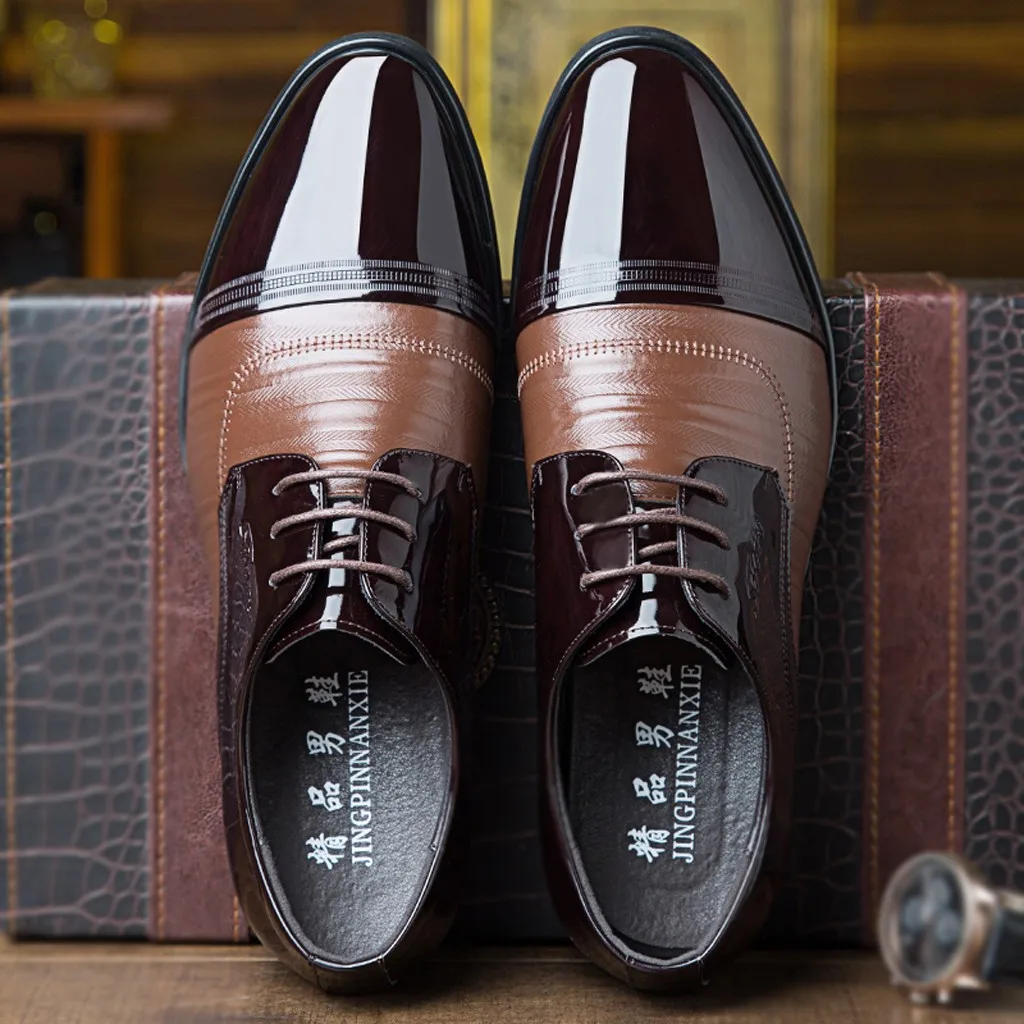 New 2019 Men's Leather Shoes Business Dress Men Formal Wedding Pointed Toe Fashion PU Flats Oxford Shoes#G4 | Обувь