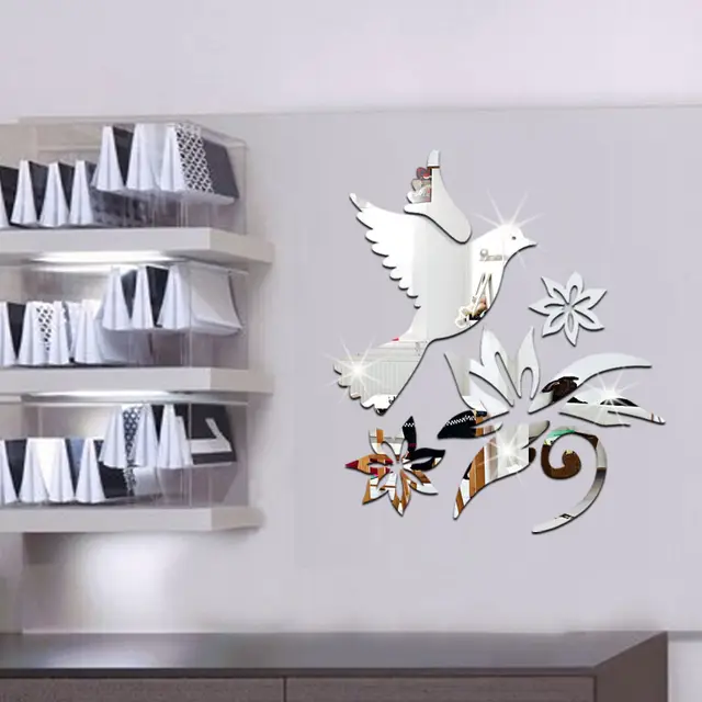 3D Silver Mirror Flower Wall Sticker Room Decor Decals Art Murals