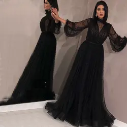Черные персиковые жемчужины пляжные тюлевые вечерние платья 2019 новейший дизайн с длинными рукавами сексуальное праздничный официальный