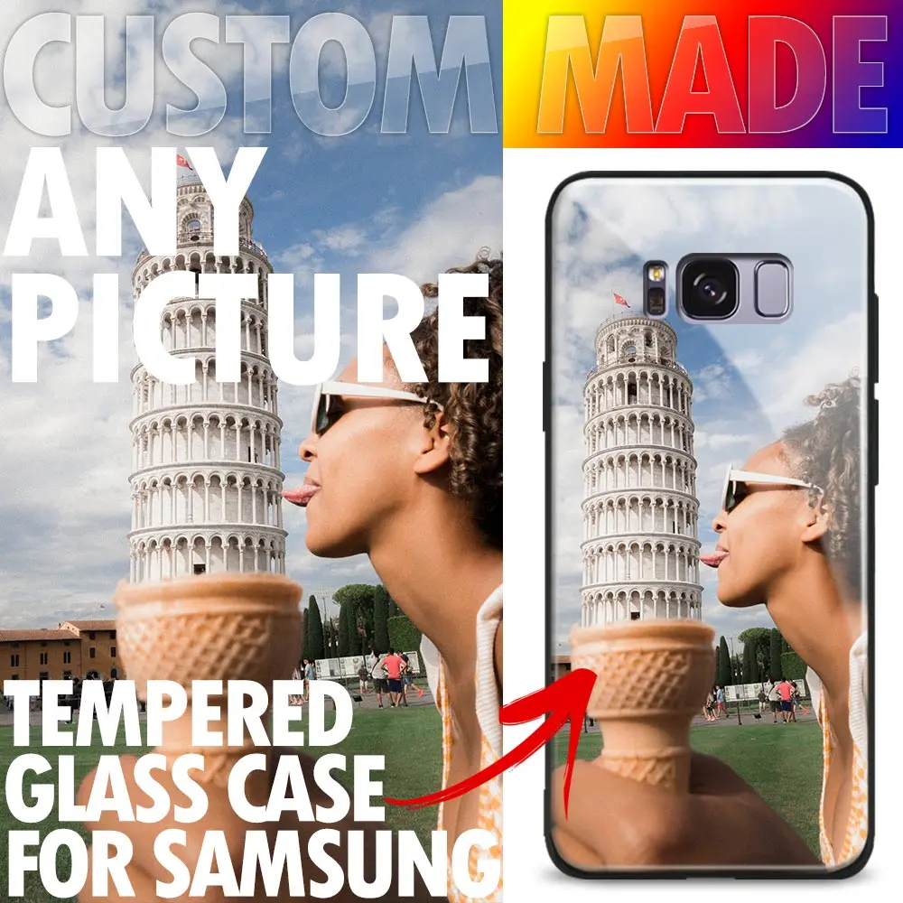

Customized any picture Custom made DIY pic Tempered Glass Silicone Phone Case Cover For Samsung Galaxy S8 S9 S10 e Plus Note 8 9