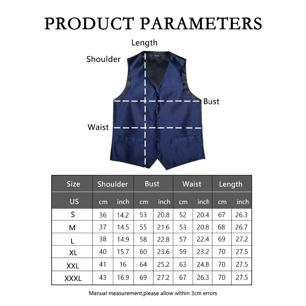 Hi-Tie Men Vest Silk Woven High Quality Men's Blue Solid Waistcoat Vest Tie Pocket Square Cufflinks Set Black Red Vests for Men Hi-Tie Men Vest Silk Woven High Quality Men's Blue Solid Waistcoat Vest Tie Pocket Square Cufflinks Set Black Red Vests for Men