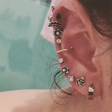 2019 Boho Silver Color Stud Earring Set Flower Crystal Retro Fashion Earrings For Women Star Stud Earring Brincos Jewelry Gifts rhinestone star rabbit stud earring set