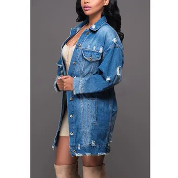 

2018 Autumn Winter Women Long Sleeve Hole Denim Jacket Solid Harajuku Boyfriend Wind Jean Jacket Loose Coats Female