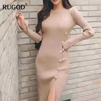 

RUGOD Women Sheath Dress Sexy Women O-Neck Solid Dress Women Bodycon Warm Winter Dress For Female Sexy Dress vestidos