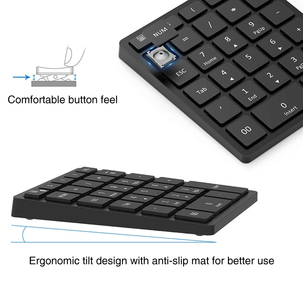 Цифровая клавиатура с несколькими ярлыками, беспроводная Bluetooth, ноутбук, ПК, эргономичный перезаряжаемый смартфон, планшет, Led 28 клавиш