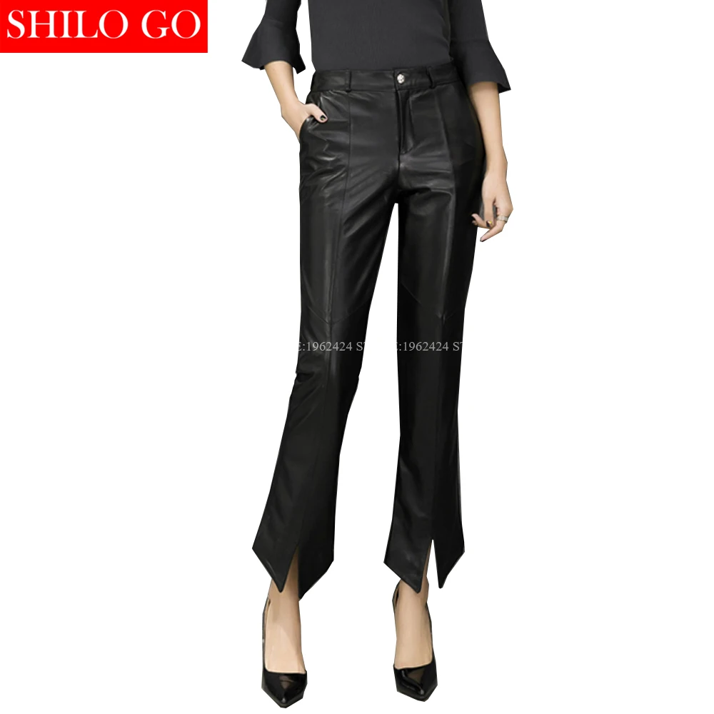 SHILO GO New Fashion Street Women's Empire Pants Leather sheepskin