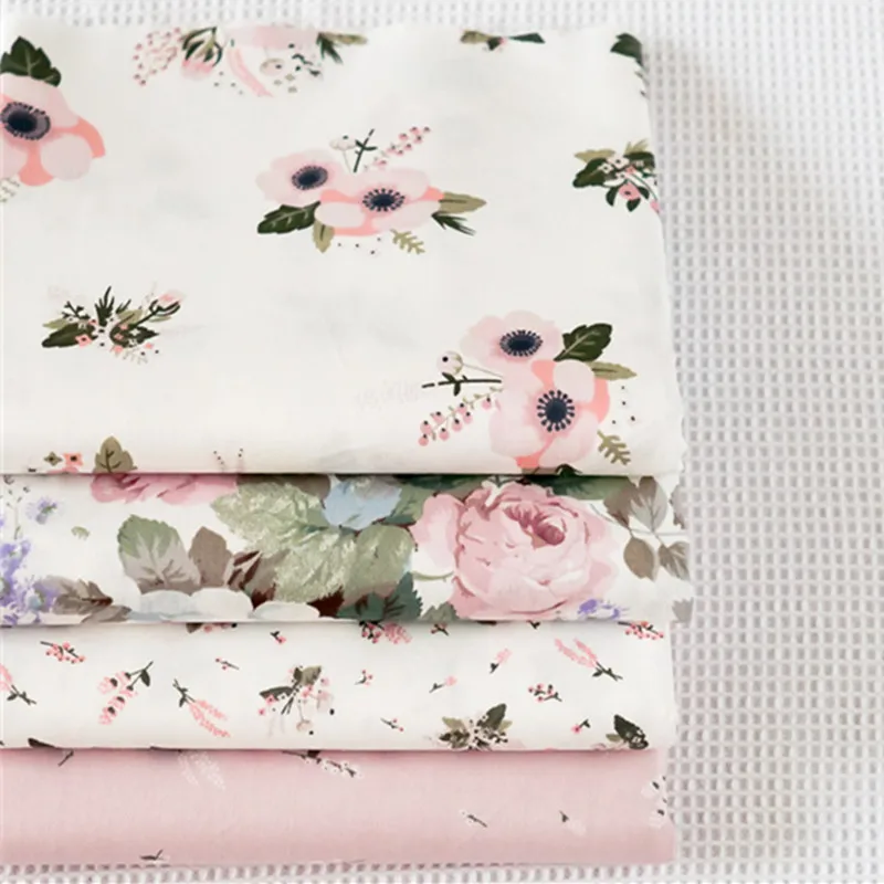 

4PCS 40CMx50CM pink floral rose cotton patchwork fabric bundle textile tecidos scarpbooking doll cloth sewing crafts tissue