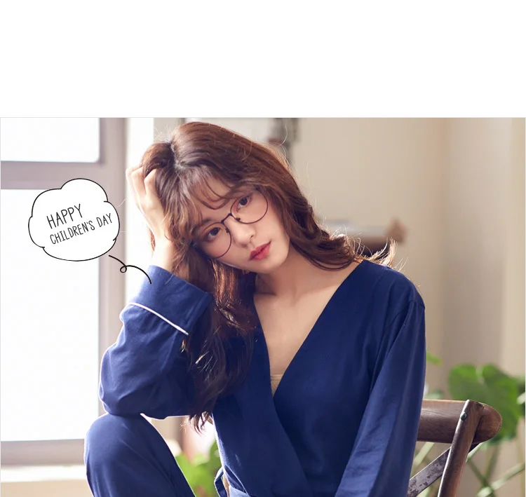 2019 весенние новые женские пижамные комплекты с длинными рукавами, Корейская одежда для сна из чистого хлопка, домашняя одежда с поясом