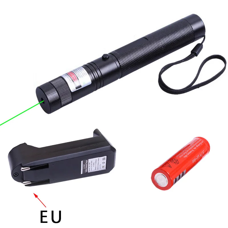 Зеленая лазерная указка прицел лазерная ручка Мощный прицел 532nm фиксированный фокус со звездным колпачком+ зарядное устройство+ аккумулятор 18650 HT3-0019-2