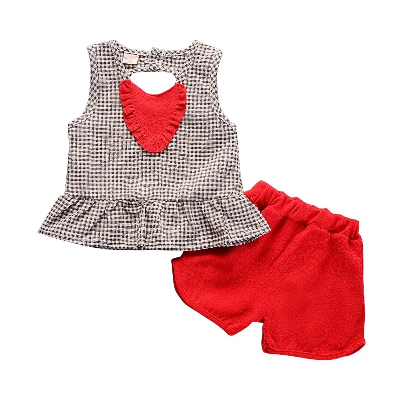 

2pcs Kids Girls Clothing Sets Princess Lovely Heart Print Sleeveless Girl Top Summer+Shorts Baby Girl Clothes Suit 2018