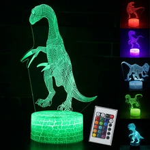3D иллюзия динозавр огни 7 цветов дистанционное управление Touch Животных спальный ночник Tamp светятся в темноте Игрушка Рождество мальчико