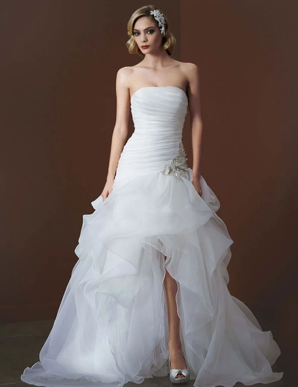 Vestidos De Novia 2016 Beach Wedding Dresses White Ruched High Low