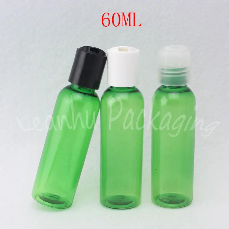 

60ML Green Plastic Bottle Containers With Disc Top Cap , 60CC Lotion / Essence Packaging Bottles , Empty Cosmetic Container