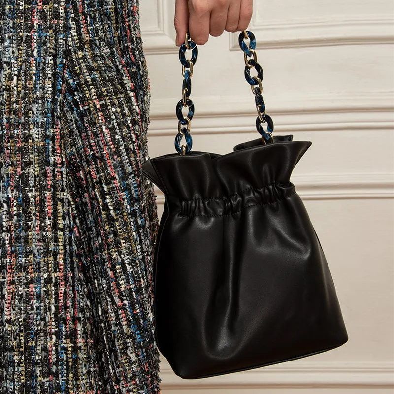 

2019 New Design Solid Bucket Chain Shoulder Messenger Bags Luxury Fashion Women Purse and Handbags