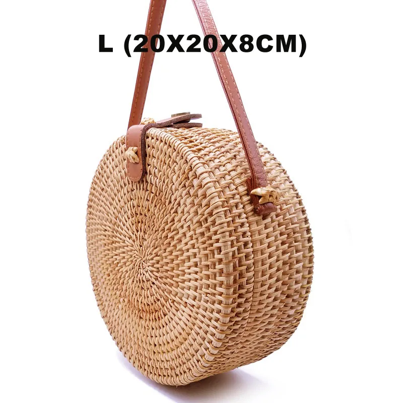 Bohemian Bali Rattan Bags for Women Small Circle Beach Handbags Summer Vintage Straw Bag Handmade messenger bag L26 - Цвет: L (20x8 da pi kou)