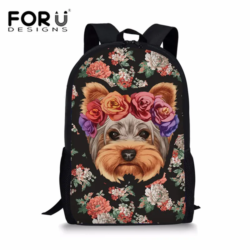 FORUDESIGNS Cute Floral Yorkie Printing School Bags Backpack for Girls Kawaii Shoulder Bag Kids Schoolbag Large Book Bag Satchel FORUDESIGNS Cute Floral Yorkie Printing School Bags Backpack for Girls Kawaii Shoulder Bag Kids Schoolbag Large Book Bag Satchel