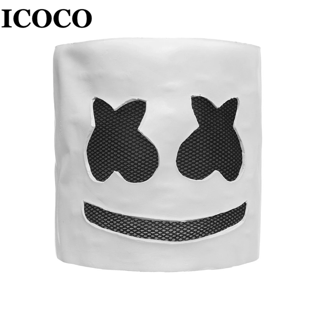 

ICOCO Fashionable Halloween Party Night Club Latex White Mask Adult DJ Marshmallow Mask Cosplay Costume Helmet Sale