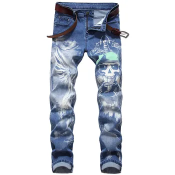 

Mens Jeans 3D Personality Slim Fit Color Print Pants Classic Denim Jeans Designer Trousers Casual Skinny Straight Elasticity B1