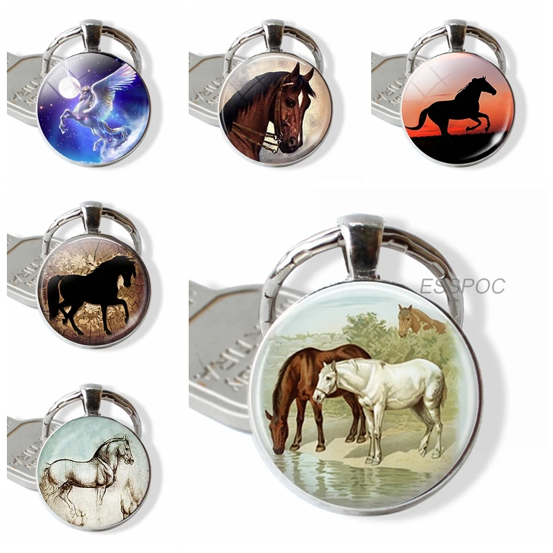 Horse Keychain Pendant Wearable Art Horse Jewelry Car Key Holder Key Holder Glass Cabochon Pendant Jewelry Christmas Gift