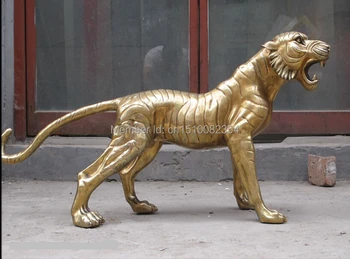 

35"Huge Sino Chinese Brass Foo Dog Tiger king of beast wild beast statue