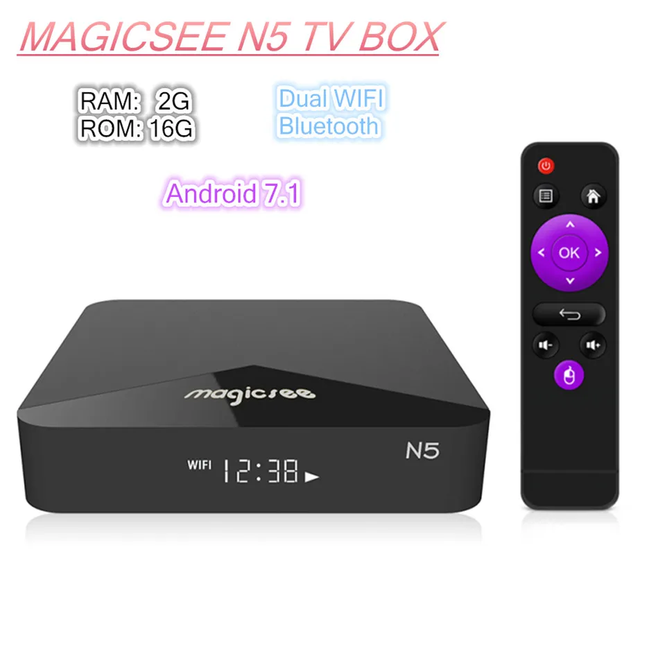 MAGICSEE N5 ТВ коробка S905X Quad core 2 ГБ 16 Декодер каналов кабельного телевидения Android 7 1